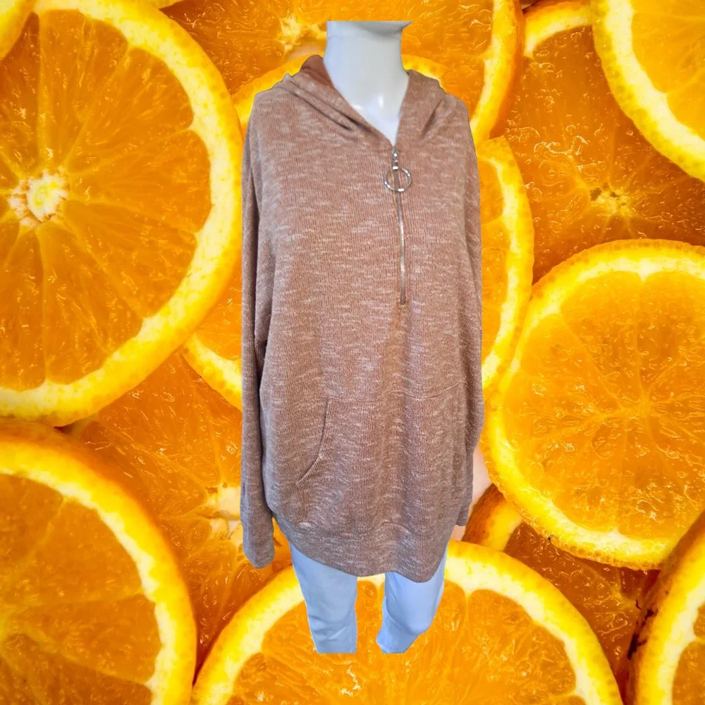 White Birch Orange Marled 1/4 Zip Hoodie Sweatshirt Size‎ XL